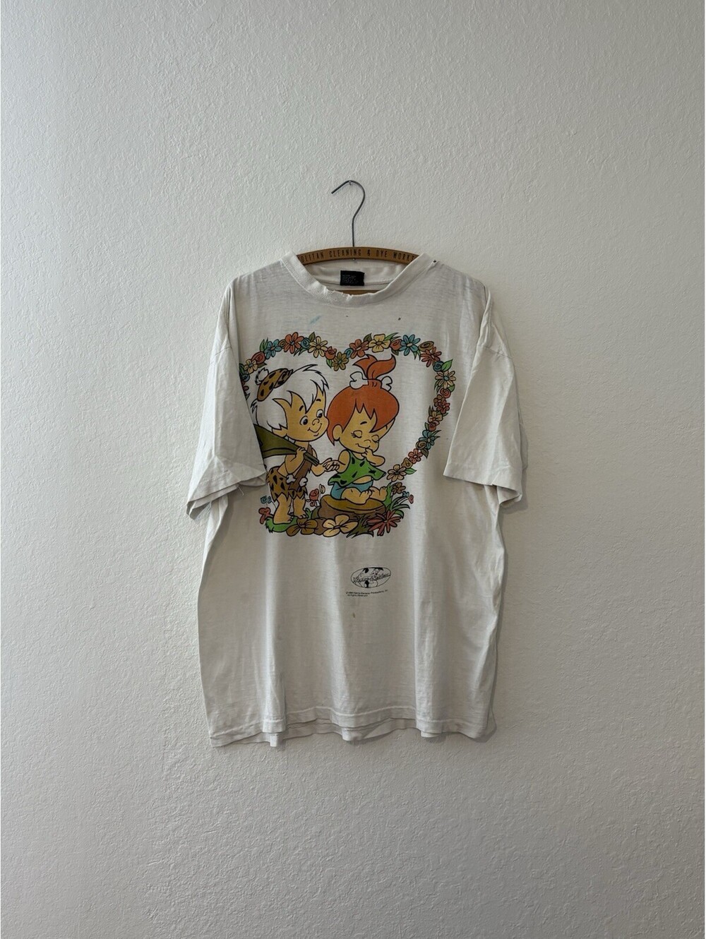 Vintage Pebbles and Bam Bam Shirt Mens XL White Flintstones 90s Short Sleeve